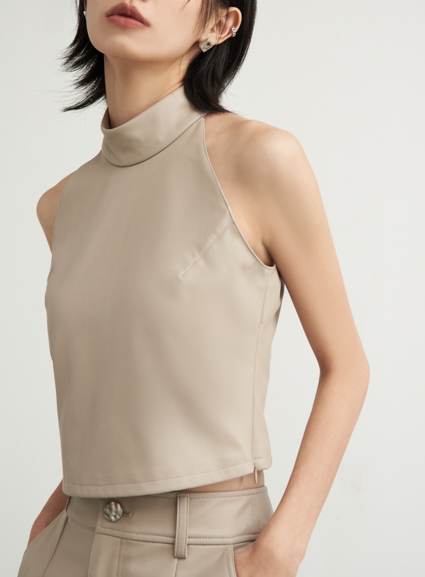 個性皮革削肩BRA背心上衣